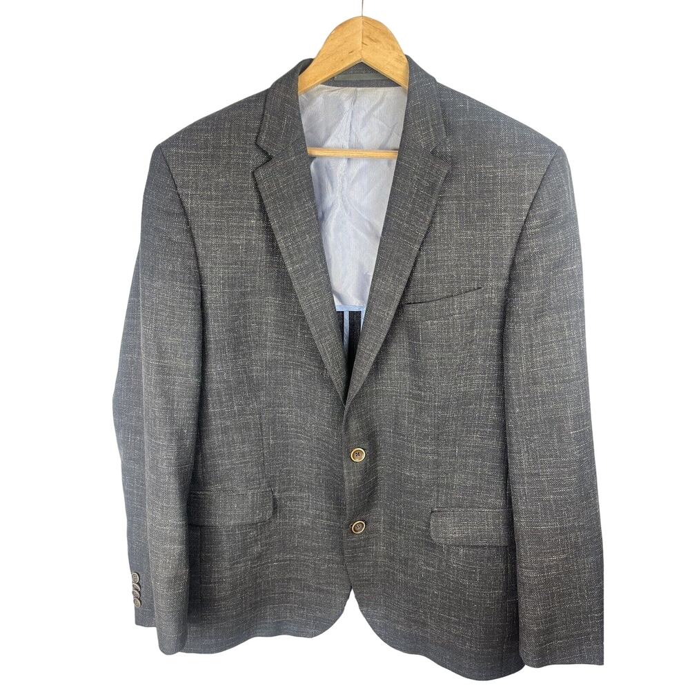 Carl Gross Mens 44R Tweed Blazer Lambswool Extrafine Polyester Blend Dark Gray
